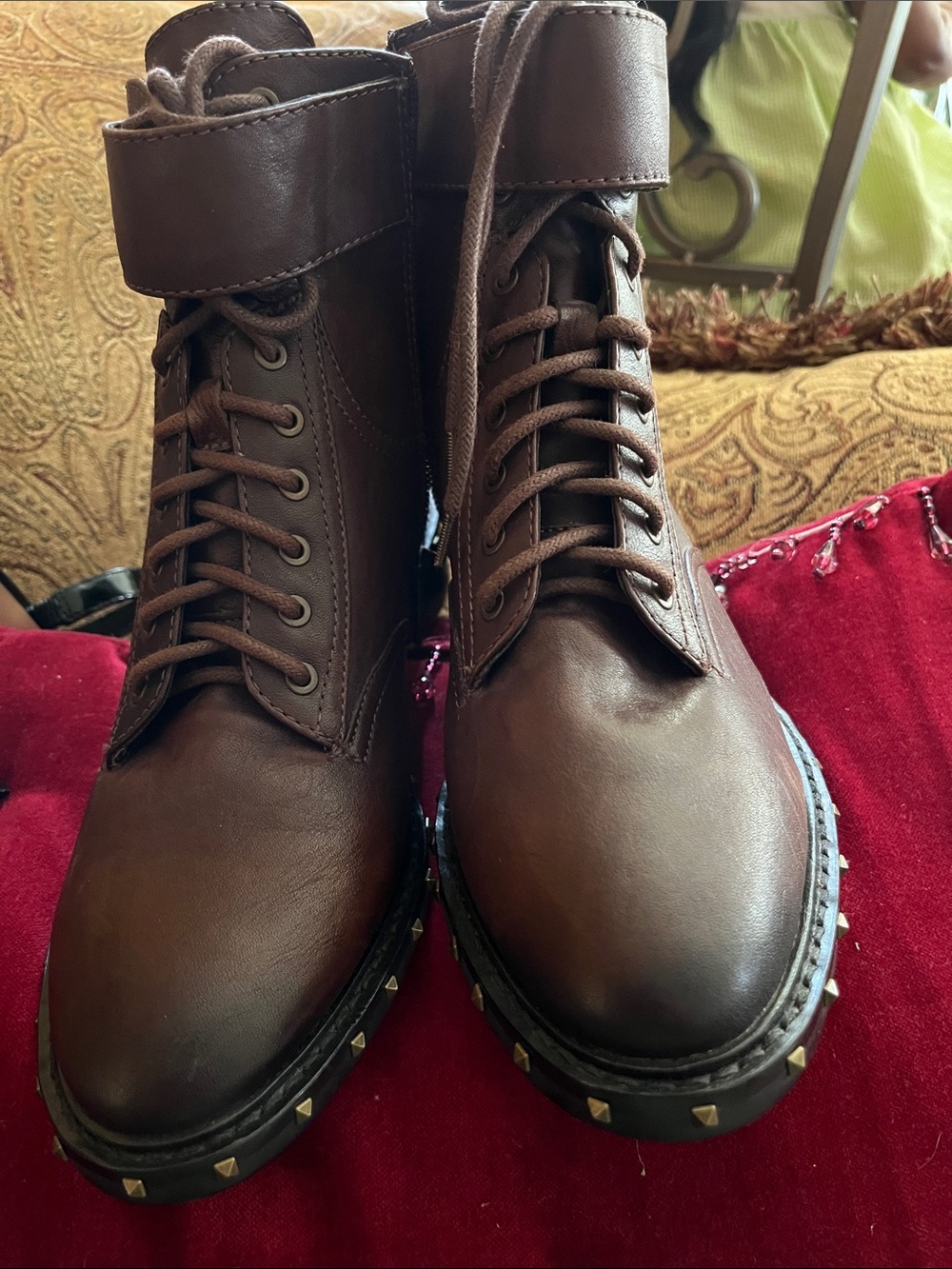 Vince Camuto Men's Dark Brown Lace-Up Combat Boots with Studded Sole